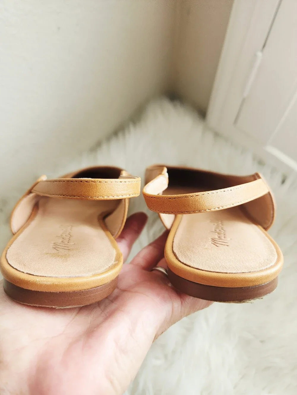 MADEWELL THE MARGOT POINTED TOE SLINGBACK FLAT IN LEATHER CAMEL TONE SIZE 11